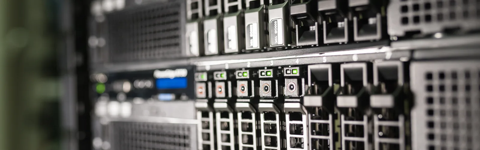 Server rack drive bays showing RAID 2 hard drives during a failure diagnosis